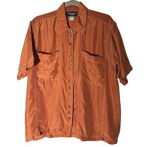 Vintage Best American Clothing Co Women's 100% Silk Small Burnt Orange Shirt